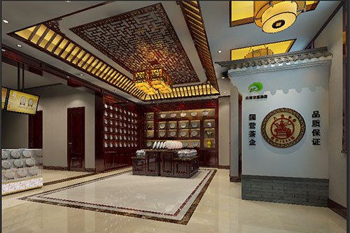 沛县古朴典雅的中式茶叶店大堂设计效果图
