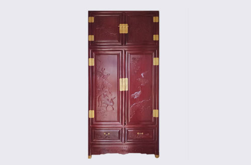 沛县高端中式家居装修深红色纯实木衣柜